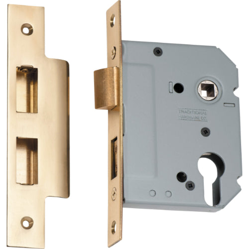 Mortice Lock Euro Polished Brass CTC47.5mm Backset 57mm in Polished Brass