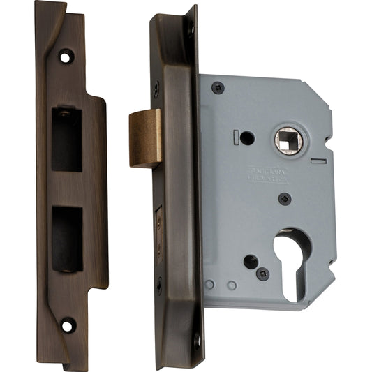 Mortice Lock Euro Rebated Antique Brass CTC47.5mm Backset 57mm in Antique Brass