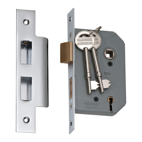 Mortice Lock 5 Lever Chrome Plated CTC57mm Backset 46mm in Chrome Plated