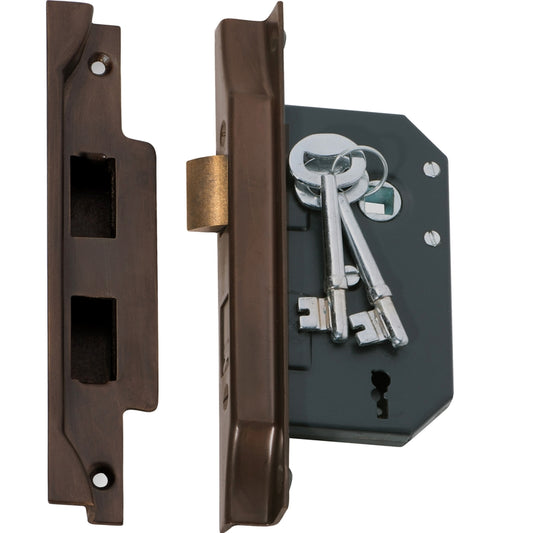 Mortice Lock 3 Lever Rebated Antique Brass CTC57mm Backset 57mm in Antique Brass