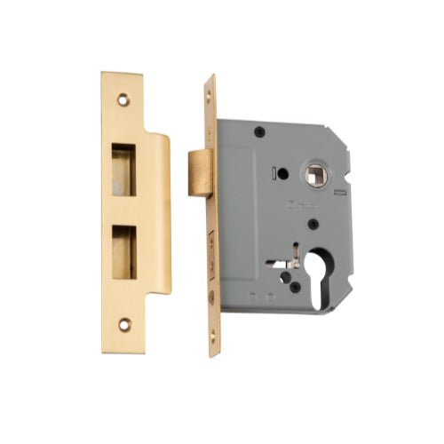 Mortice Lock Euro Satin Brass CTC47.5mm Backset 57mm in Satin Brass