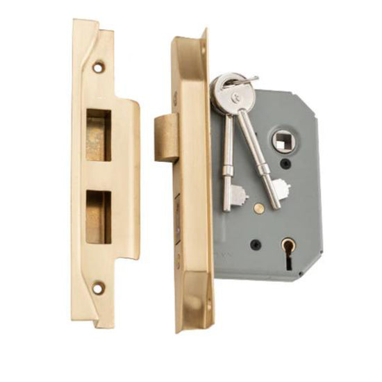 Mortice Lock 5 Lever Rebated Satin Brass CTC57mm Backset 46mm in Satin Brass