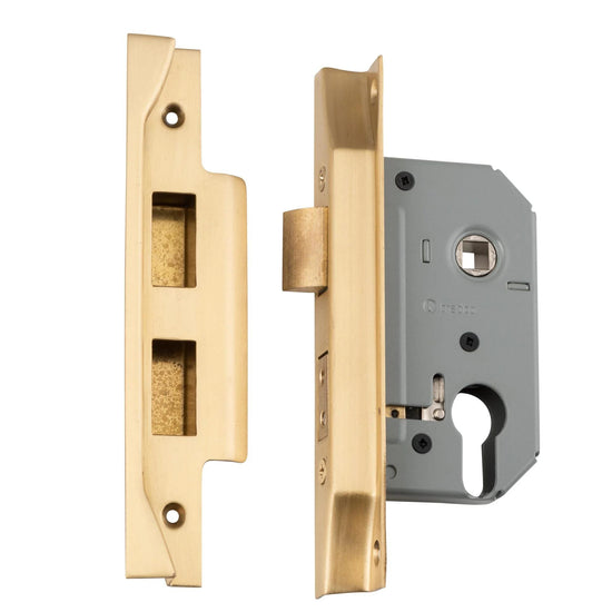 Mortice Lock Euro Rebated Satin Brass CTC47.5mm Backset 46mm in Satin Brass