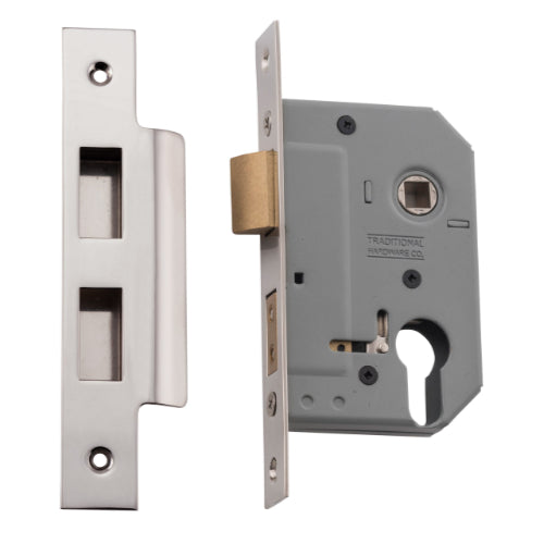 Mortice Lock Euro Polished Nickel CTC47.5mm Backset 46mm in Polished Nickel