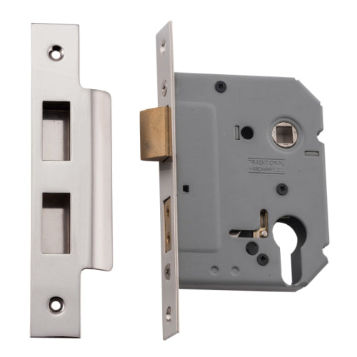 Mortice Lock Euro Polished Nickel CTC47.5mm Backset 57mm in Polished Nickel