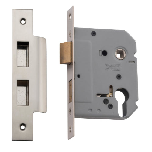 Mortice Lock Euro Satin Nickel CTC47.5mm Backset 57mm in Satin Nickel