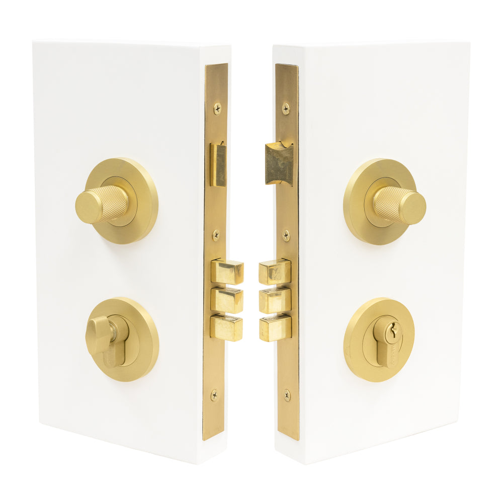 NIDO - Double Turn Lock Kit - Diamond Knurl - Keyed Alike (KA) in Matt Satin Brass