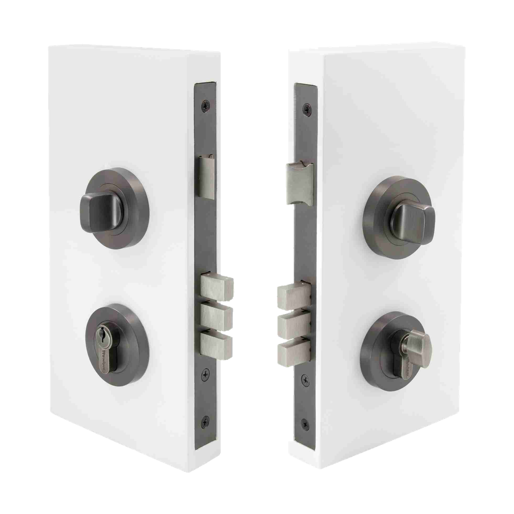 Round Double Turn Lock Kit - Includes Lock, Single Cylinder & Escutcheons in Graphite Nickel