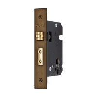 Heavy duty Zanda Roller Mortice Lock in black finish, showing the architectural hardware with secure locking mechanism.
