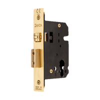 Zanda Heavy Duty Roller Mortice Lock showing the black architectural hardware with keyhole and latch components.