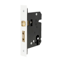Zanda heavy duty roller mortice lock installed on a door, showcasing architectural hardware with a white finish.