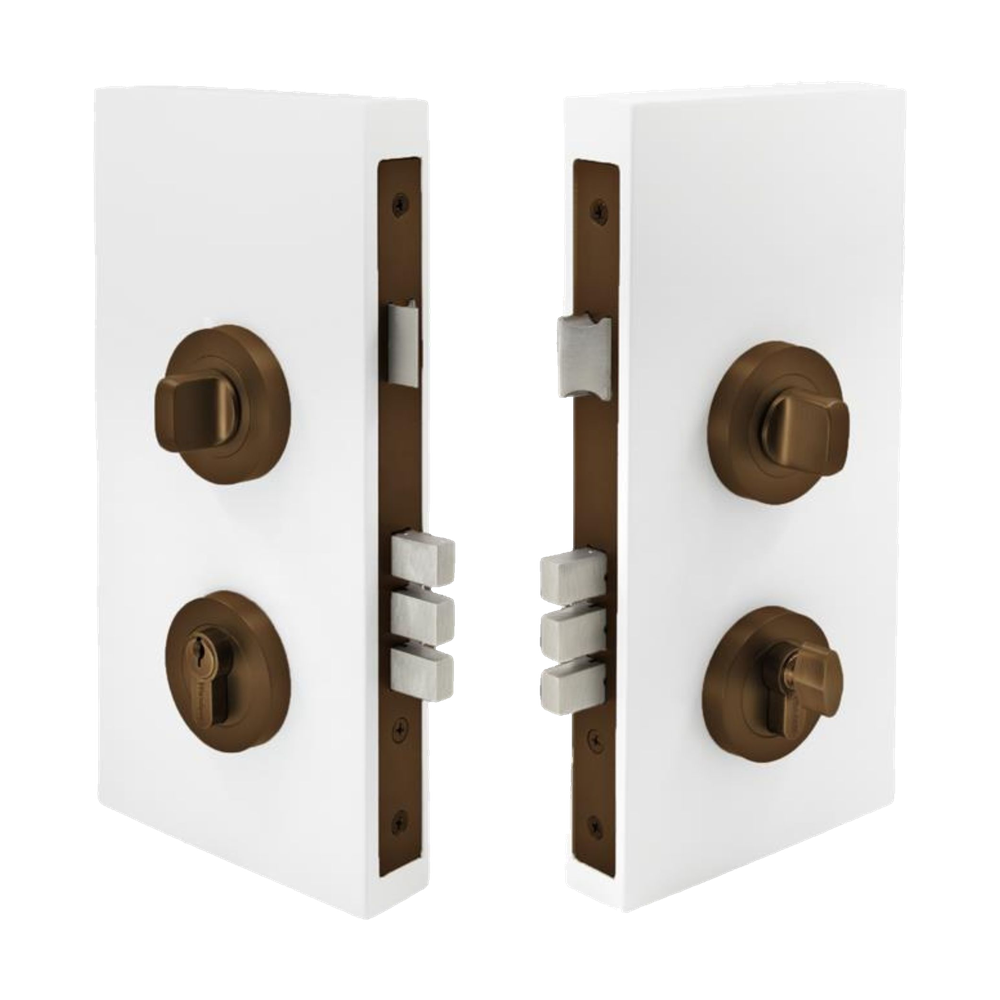 Round Double Turn Lock Kit - Includes Lock, Single Cylinder & Escutcheons in Ember Bronze