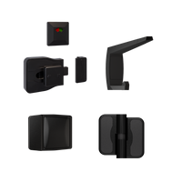 Moda Gravity Series Kit Designer Black - Contains: 3x Moda RH Gravity Hinges, 1x Moda Lock & Indicator Set, 1x Moda Hook, 1x Moda Bumper & Universal Screw Fixings  in Designer Black