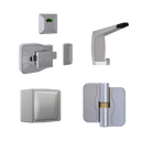 Moda Gravity Series Kit SCP - Contains: 3x Moda RH Gravity Hinges, 1x Moda Lock & Indicator Set, 1x Moda Hook, 1x Moda Bumper & Universal Screw Fixings  in Satin Chrome