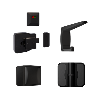 Moda Spring Series Kit Designer Black - Contains: 3x Moda RH Spring Hinges, 1x Moda Lock & Indicator Set, 1x Moda Hook, 1x Moda Bumper & Universal Screw Fixings  in Designer Black