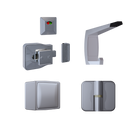 Moda Spring Series Kit SCP - Contains: 3x Moda RH Spring Hinges, 1x Moda Lock & Indicator Set, 1x Moda Hook, 1x Moda Bumper & Universal Screw Fixings  in Satin Chrome