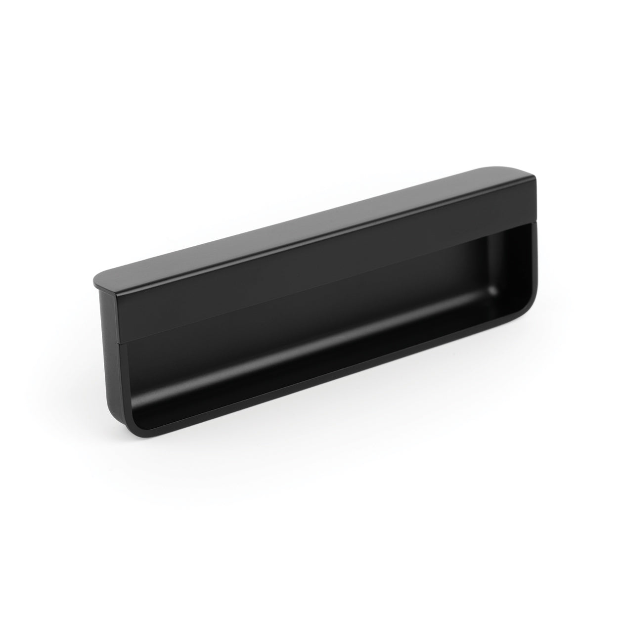 Momo MOULE Edge Flush Cabinet Pull in brushed nickel finish, sleek modern handle for cabinet doors and drawers.