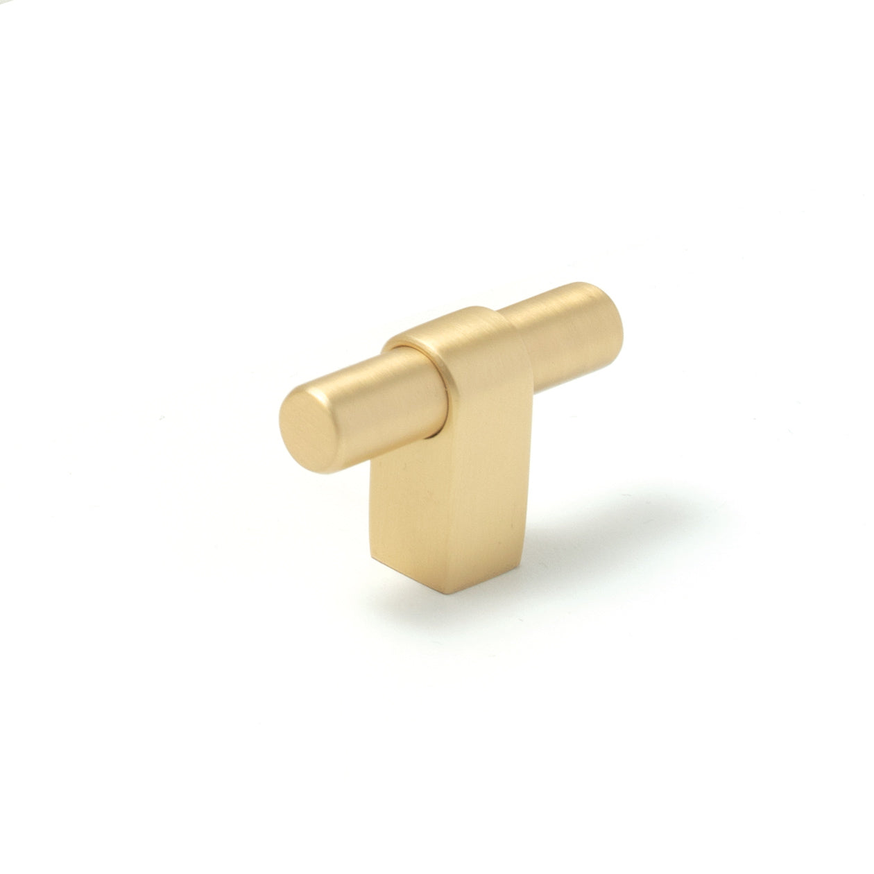 Momo MAIDA cabinet T-pull handle in brushed brass finish, featuring a sleek, modern design for furniture drawers and cabinets.