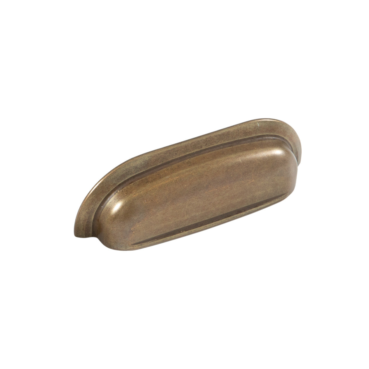 Momo New Hampton wide cup pull handle in BNZ finish, showing a sleek, polished cabinet hardware with curved design and mounting holes.