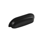 Momo New Hampton wide cup pull handle in black finish, showcasing its sleek, curved design for furniture hardware.