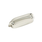Momo New Hampton wide cup pull handle in brushed nickel finish, showing its sleek, curved design and mounting hardware.