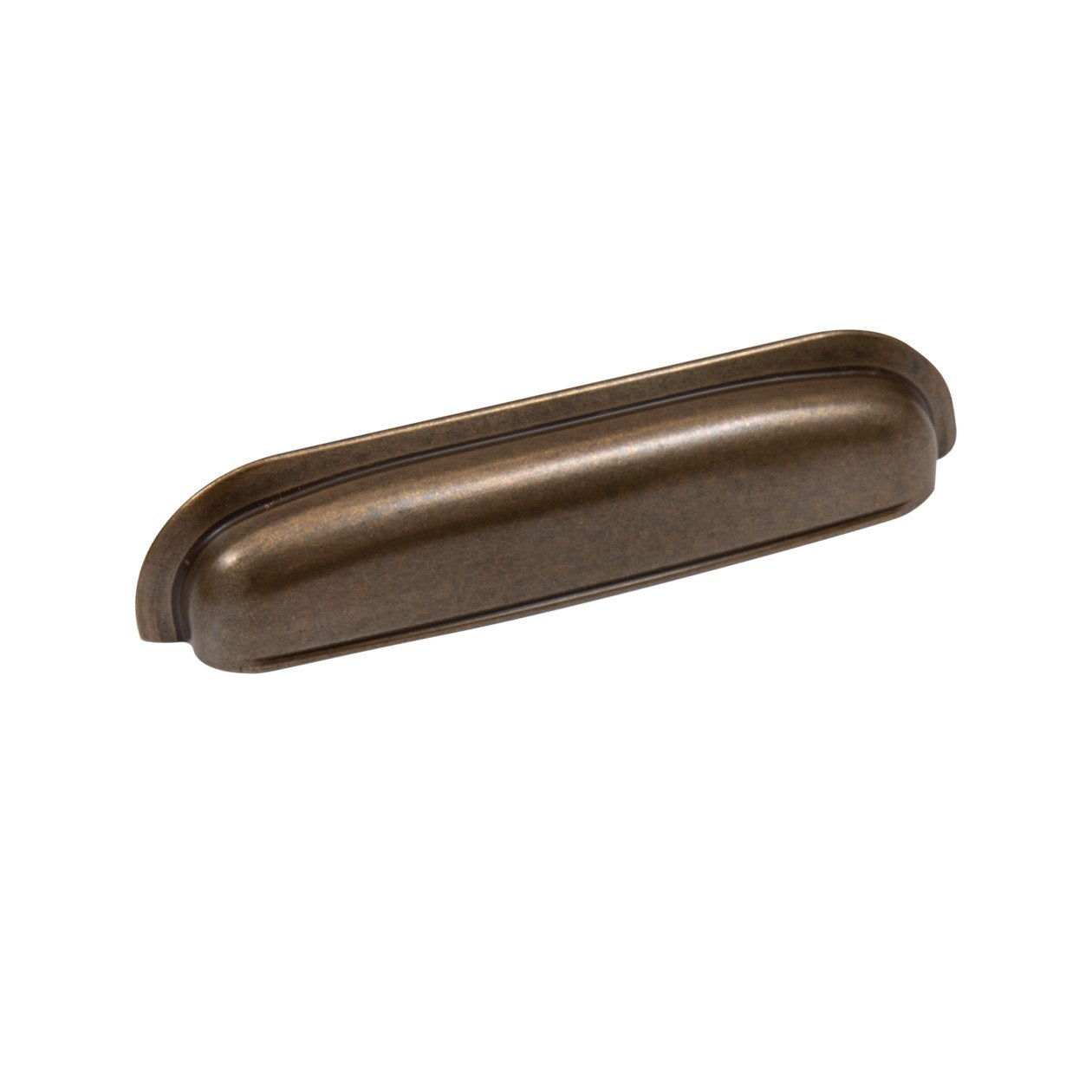 Large cup pull handle by Momo New Hampton, featuring a sleek bronze finish and sturdy design for cabinetry or furniture.