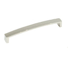 Momo New Hampton cabinet pull handle in brushed nickel finish, shown mounted on a cabinet door for a modern look