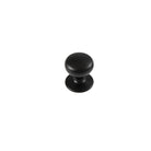 Momo New Hampton cabinet knob in dark blue, round ceramic with a smooth finish, mounted on a wooden cabinet door.