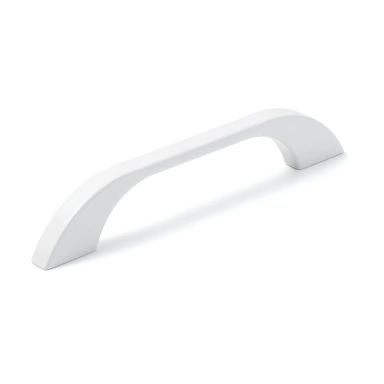 Momo NEW PRATO cabinet pull handle in white finish, sleek modern design, mounted on a cabinet door for easy opening.