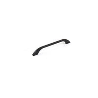 Momo NEW PRATO cabinet pull handle with a sleek, modern design in a matte black finish, mounted on a cabinet door.