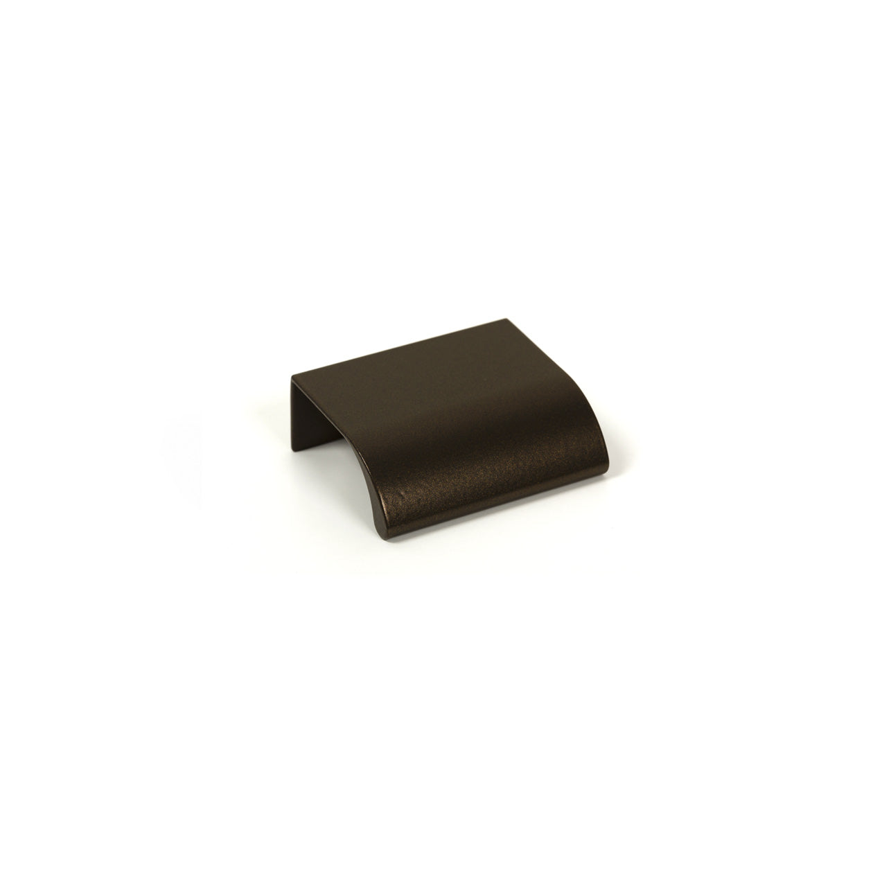 Momo ONA Edge Pull in matte bronze finish, showing a close-up of the sleek, modern cabinet handle with smooth curves.