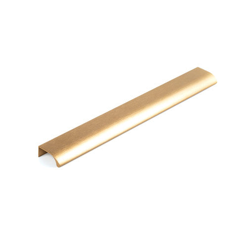 Momo ONA Edge Pull in brass finish, featuring a sleek modern design with a curved handle for easy grip and installation.