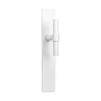 Pair of Formani ONE T-Lever 15Ø door handles with rectangular backplates, showcasing sleek modern design in a matte finish.