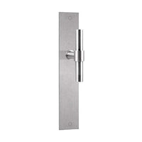Pair of Formani ONE T-Lever door handles with 15Ø on rectangular backplates, featuring sleek modern design.