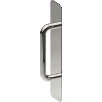 Pull Handle on Plate, Concealed Fix  (300mm x 75mm x 2mm). Pull Handle (150 x 16mm) in Polished Stainless Steel