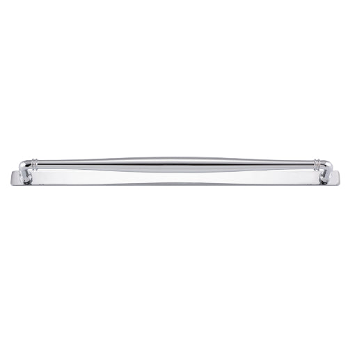 Cabinet Pull Sarlat Polished Chrome L470xP54mm BD20mm CTC450mm With Backplate W495xH26mm T3mm in Polished Chrome