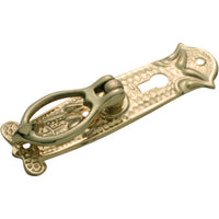 Cabinet Pull Handle Sheet Brass Pedestal Nouveau Pressed Keyhole Polished Brass H100xW30mm in Polished Brass
