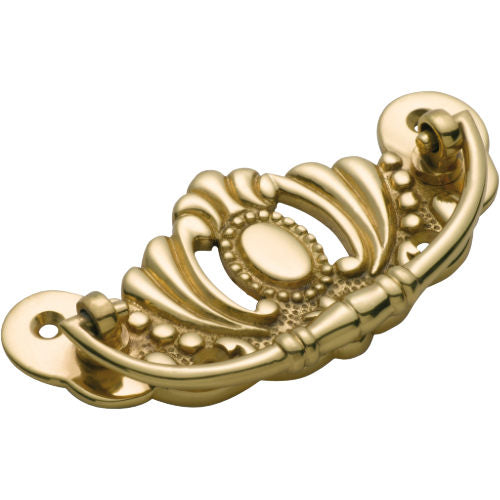 Cabinet Pull Handle Victorian Large Polished Brass H48xW98mm in Polished Brass