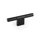 Momo POINT Cabinet T-Pull handle in black, with sleek modern design, mounted on a wooden cabinet surface.