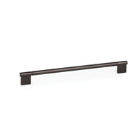 Momo POINT Cabinet Pull Handle in brushed titanium, modern design, mounted on a cabinet door for easy opening.