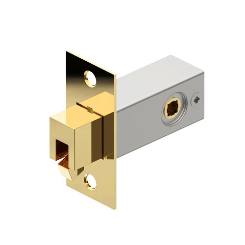 Tubular sliding door latch with locating pin, 36mm backset, by Style Finish Doorware, shown mounted on a door.