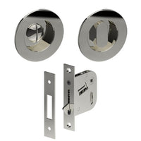 Complete Ø65mm Flush Pull, Privacy Set inc. Thumb Turn and Emergency Release (Concealed Glue Fix), Universal Spindle and Sliding Door Hook Bolt (min door thickness 32mm) in Polished Stainless Steel