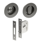 Complete Ø65mm Flush Pull, Privacy Set inc. Thumb Turn and Emergency Release (Concealed Glue Fix), Universal Spindle and Sliding Door Hook Bolt (min door thickness 32mm) in Satin Stainless
