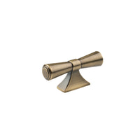 Momo PEMBREY cabinet T-pull handle in dark bronze finish, showing a sleek, modern design on a wooden cabinet.