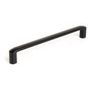 Momo ROMA cabinet pull handle in matte black finish, sleek modern design, mounted on a cabinet door with visible screws.