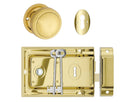 Door Knob Milled Edge Polished Brass 45mm & Rim Lock PB Set in Polished Brass