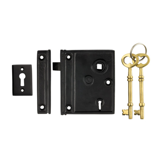 Rim Lock Matt Black H95xW80mm Backset 58mm in Matt Black