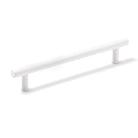 Momo STRANO cabinet pull handle in white finish, mounted on a modern cabinet door, showcasing sleek and stylish hardware design.