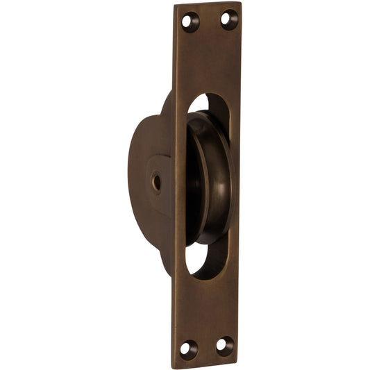 Sash Pulley Antique Brass H125xW25mm in Antique Brass