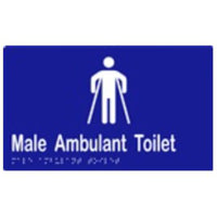 Male Ambulant Sign with Braille, Laminated Vinyl 250x150 Blue Over White in Blue
